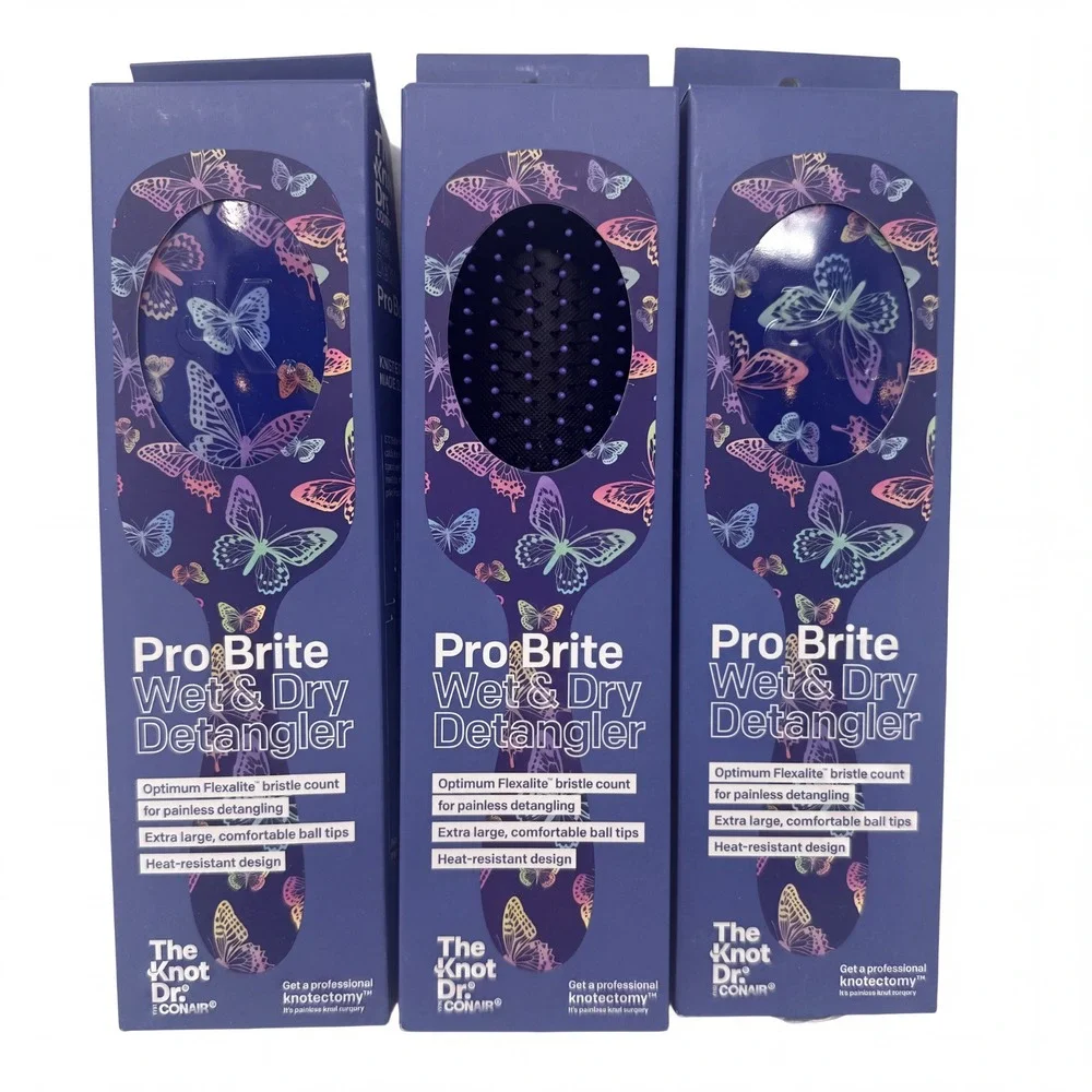 3 Pack The Knot Dr. By Conair. Pro Brite Wet & Dry Detangler Brushes